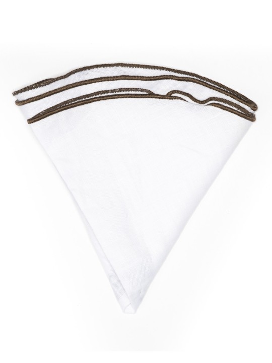 White Linen/Brown Trim Linen Pocket Circle